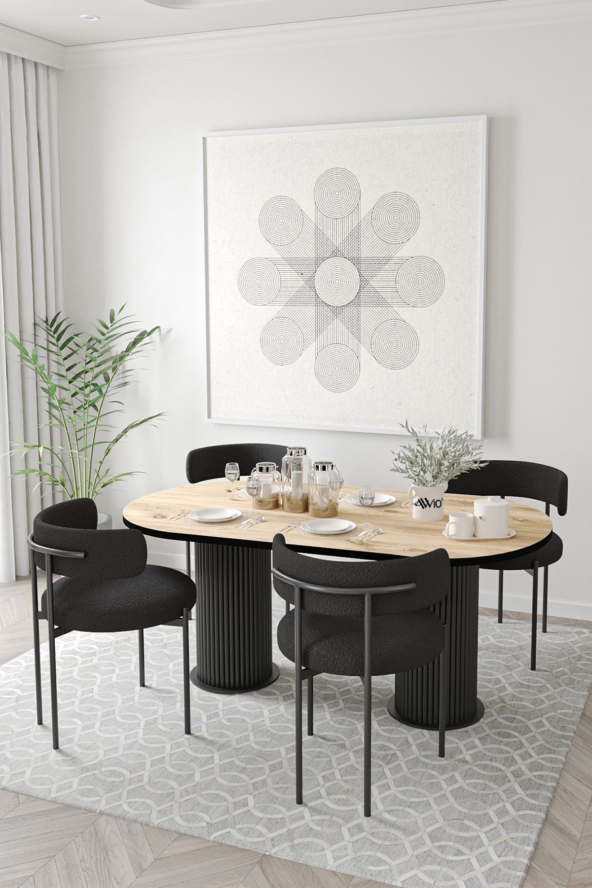 Retro Teddy Sandalye Bohem Lake Mdf Ayak 80x160 Yemek Masası Mutfak Masası Masa Sandalye Takımı Beyaz - 80X160