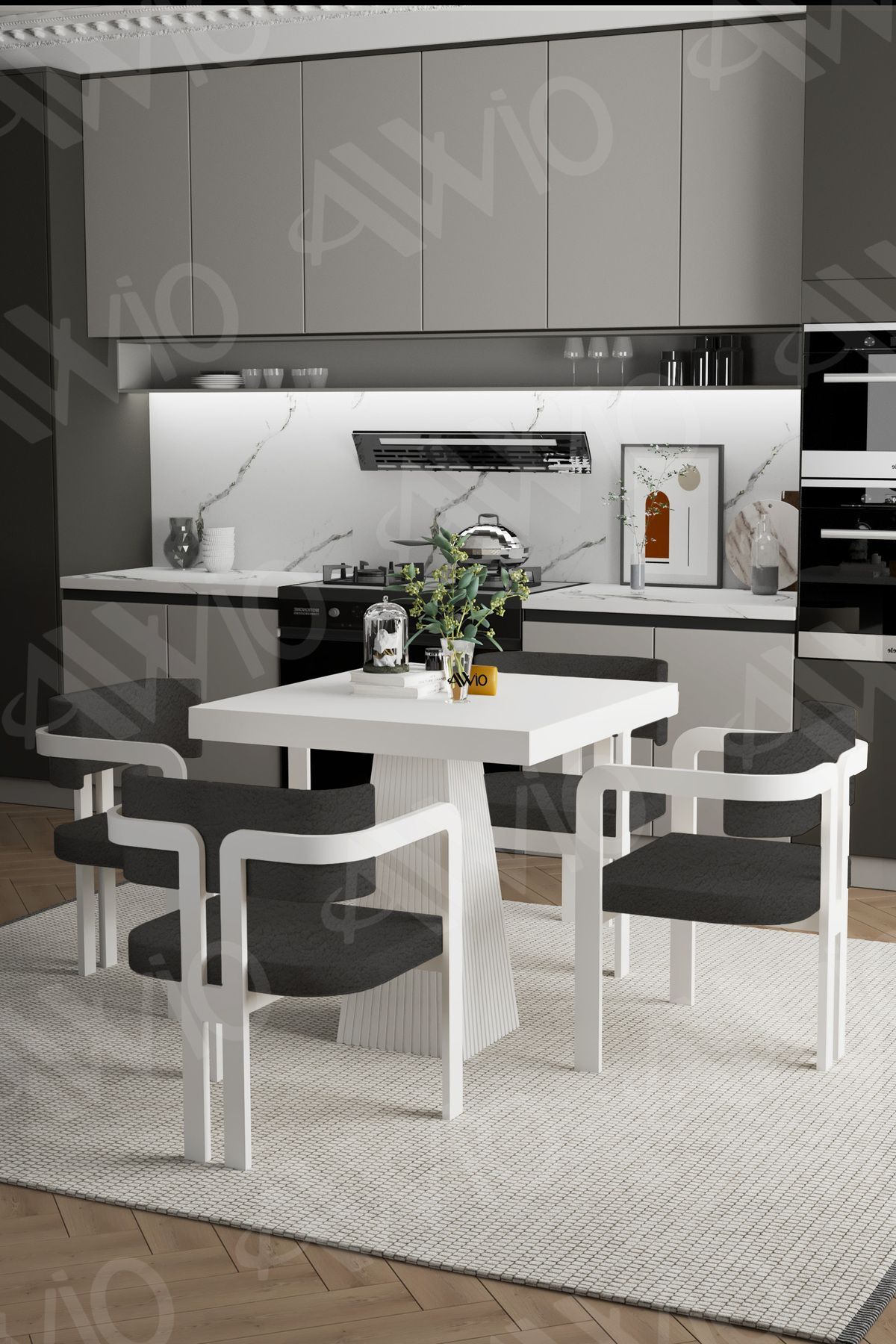 DORA Lake Mdf Ayak Tokyo Demonte Sandalye 80x80 Yemek Masası Mutfak Masası 4 Kişilik BEYAZ - 80X80