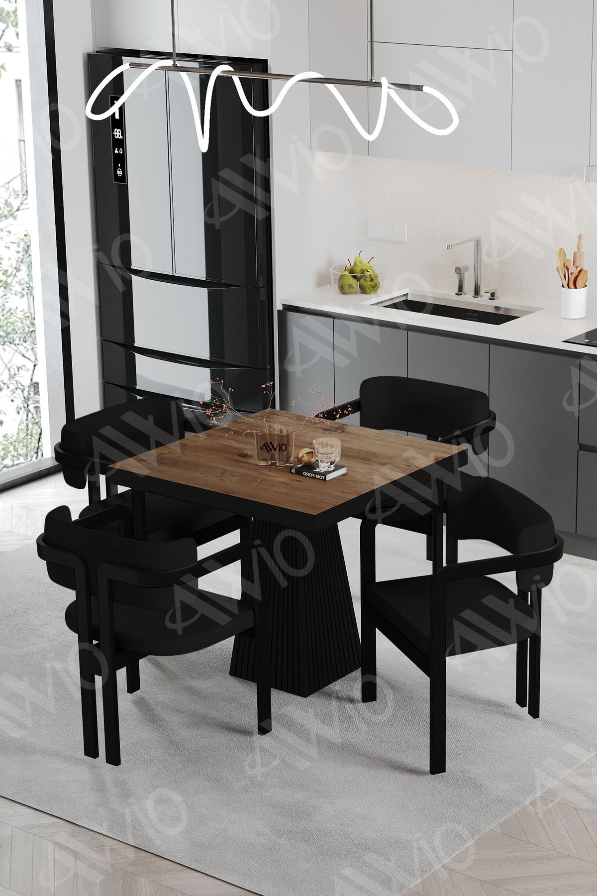 SİRİUS Lake Mdf Ayak Tokyo Demonte Sandalye 80x80 Yemek Masası Mutfak Masası 4 Kişilik AKÇA - 80X80