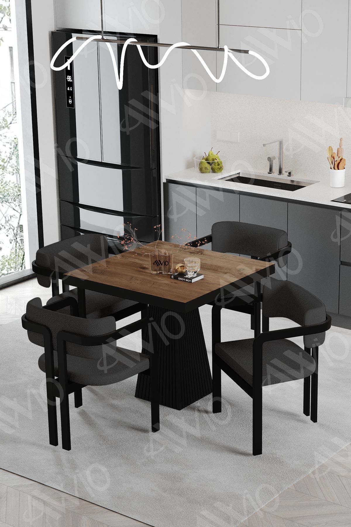 LEXUS Lake Mdf Ayak Tokyo Demonte Sandalye 80x80 Yemek Masası Mutfak Masası 4 Kişilik AKÇA - 80X80