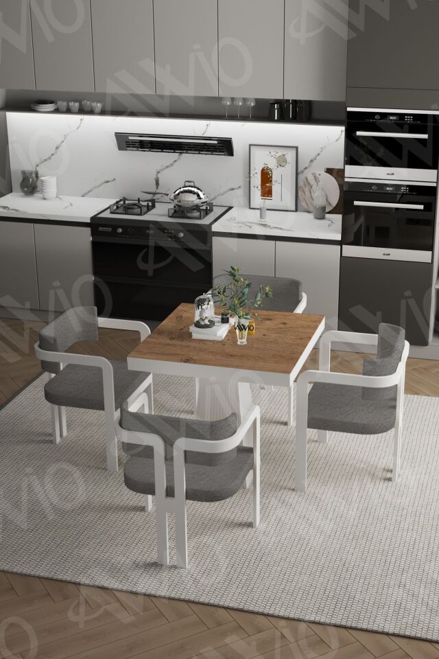 BİANCO Lake Mdf Ayak Tokyo Demonte Sandalye 80x80 Yemek Masası Mutfak Masası 4 Kişilik Kahverengi - 80X80