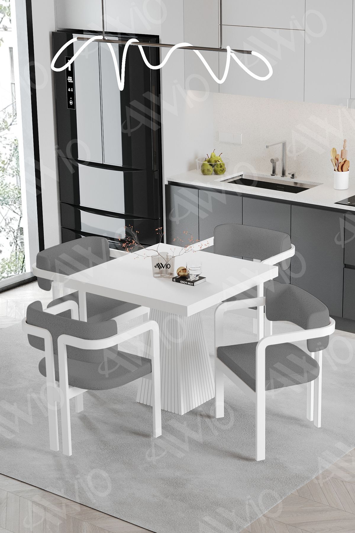 BİANCO Lake Mdf Ayak Tokyo Demonte Sandalye 80x80 Yemek Masası Mutfak Masası 4 Kişilik BEYAZ - 80X80