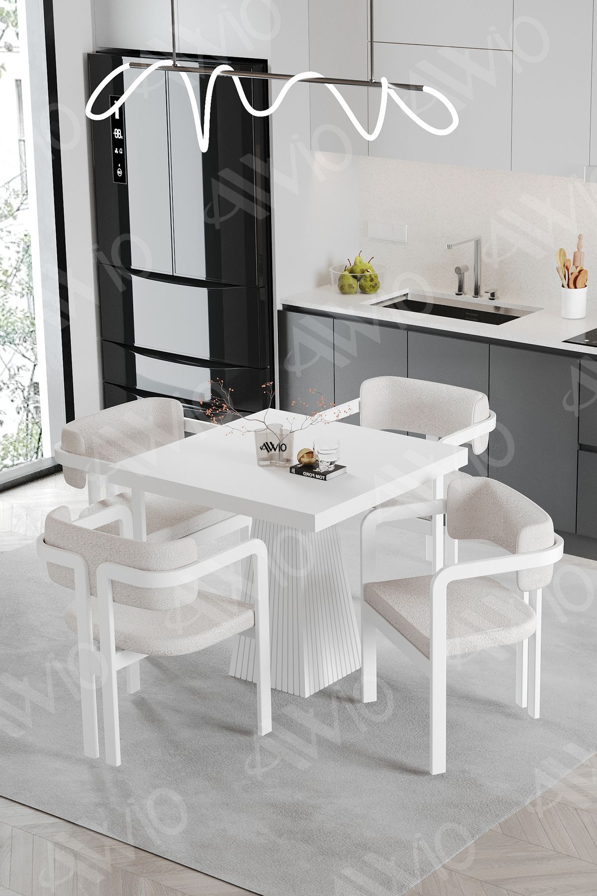 SOFİA Lake Mdf Ayak Tokyo Demonte Sandalye 80x80 Yemek Masası Mutfak Masası 4 Kişilik Beyaz - 80X80
