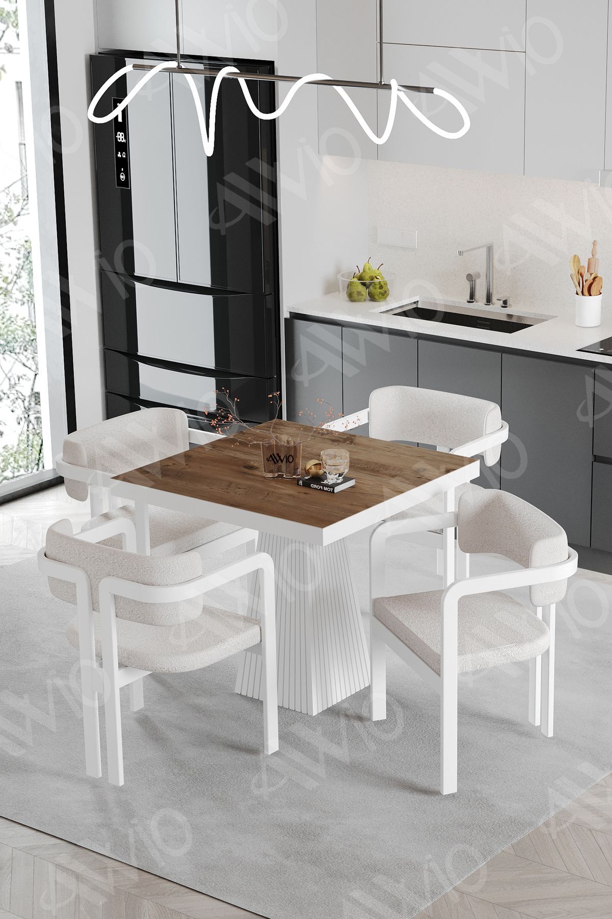 SOFİA Lake Mdf Ayak Tokyo Demonte Sandalye 80x80 Yemek Masası Mutfak Masası 4 Kişilik AKÇA - 80X80