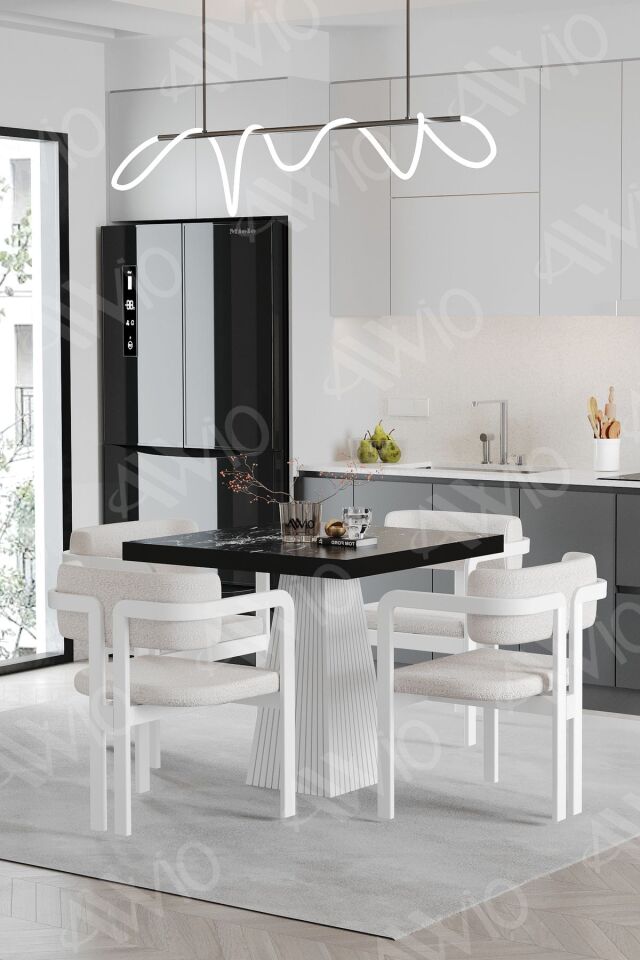 SOFİA Lake Mdf Ayak Tokyo Demonte Sandalye 80x80 Yemek Masası Mutfak Masası 4 Kişilik SİYAH MERMER - 80X80