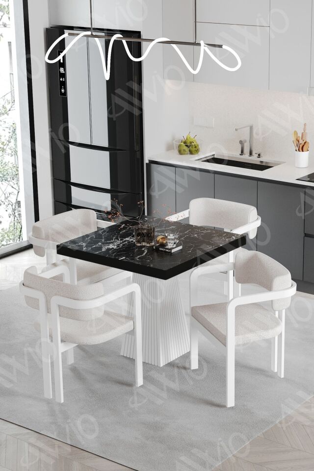 SOFİA Lake Mdf Ayak Tokyo Demonte Sandalye 80x80 Yemek Masası Mutfak Masası 4 Kişilik SİYAH MERMER - 80X80