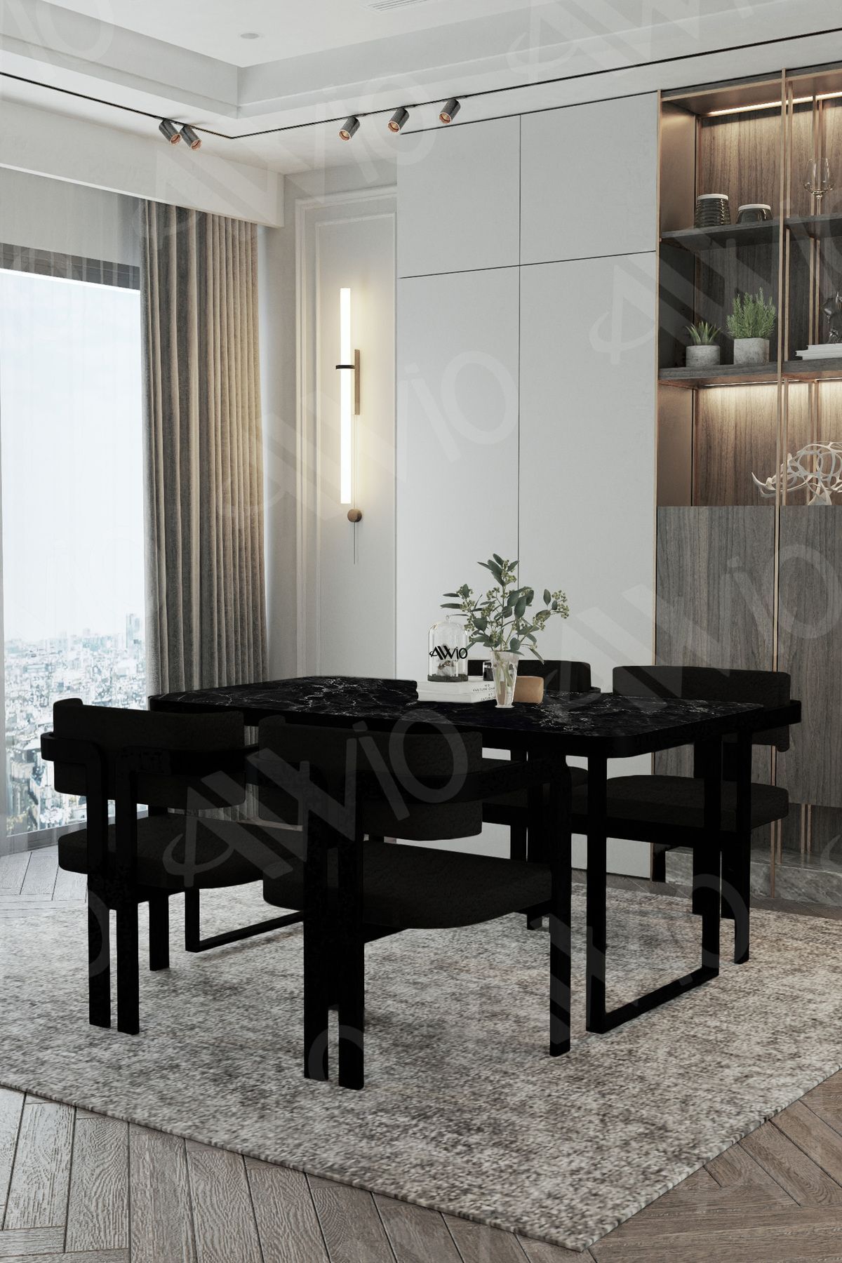 MARY Metal Ayak Tokyo Demonte Sandalye 80x120 Yemek Masası Mutfak Masası 4 Kişilik SİYAH MERMER - 80X120