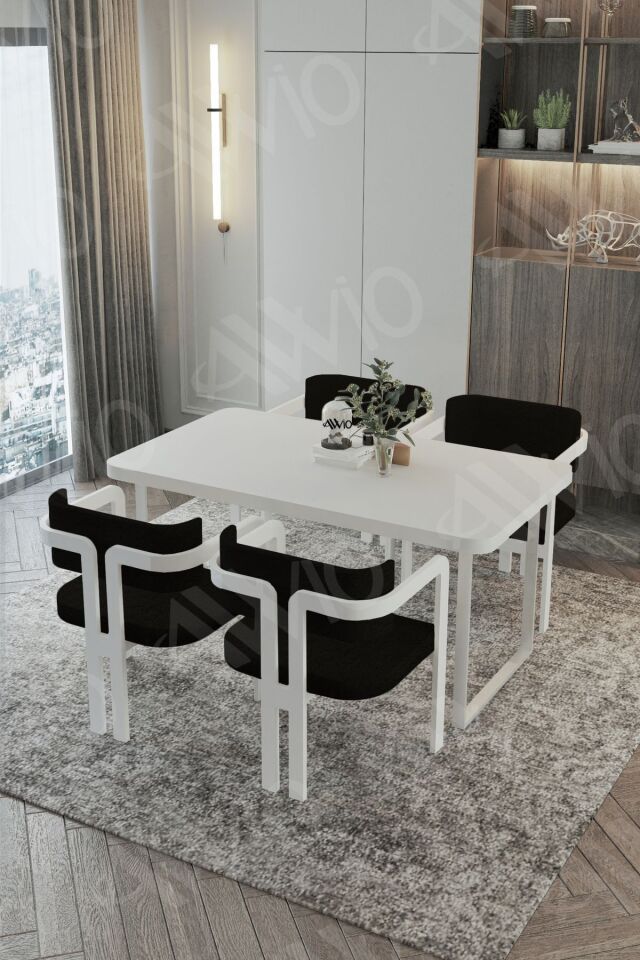 MİTRA MetalAyak Tokyo Demonte Sandalye 80x120 Yemek Masası Mutfak Masası 4 Kişilik BEYAZ - 80X120