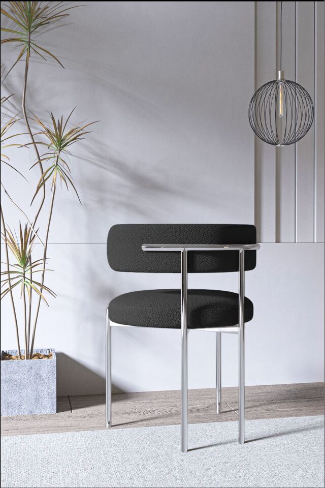 Lorenta Gümüş Metal Rols Mutfak Sandalyesi Yemek Odası Sandalyesi Makyaj Sandalyesi (TEDDY SANDALYE)