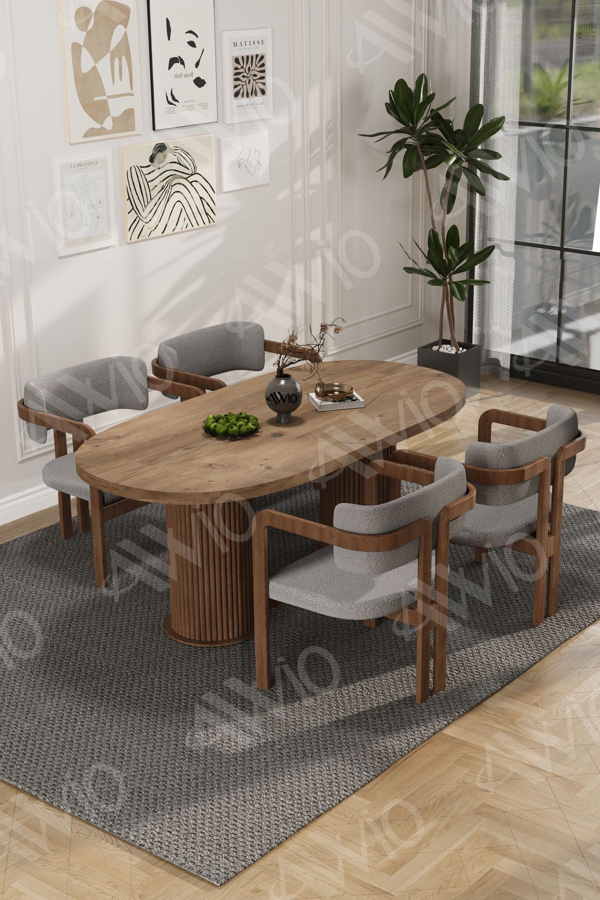 Brown Serisi Bohem Ayak 4'lü Tokyo Metal Demonte Sandalye 80x140 Masa Sandalye Takımı Akça Masa Sandalye Kahve Kumaş Gri - 80X140