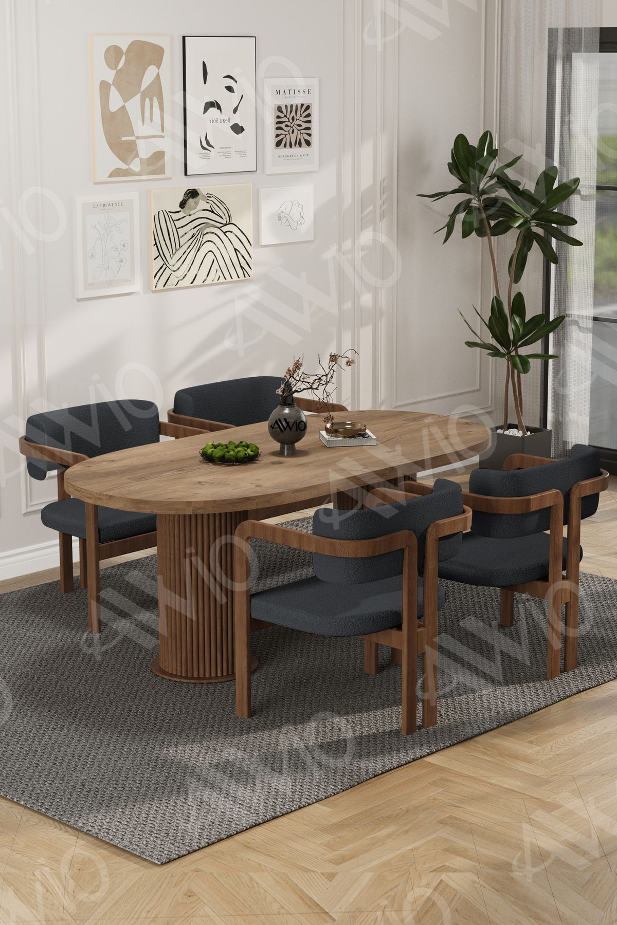 Brown Serisi Bohem Ayak 4'lü Tokyo Metal Demonte Sandalye 80x140 Masa Sandalye Takımı Akça Masa Sandalye Kahve Kumaş Antrasit Gri - 80X140