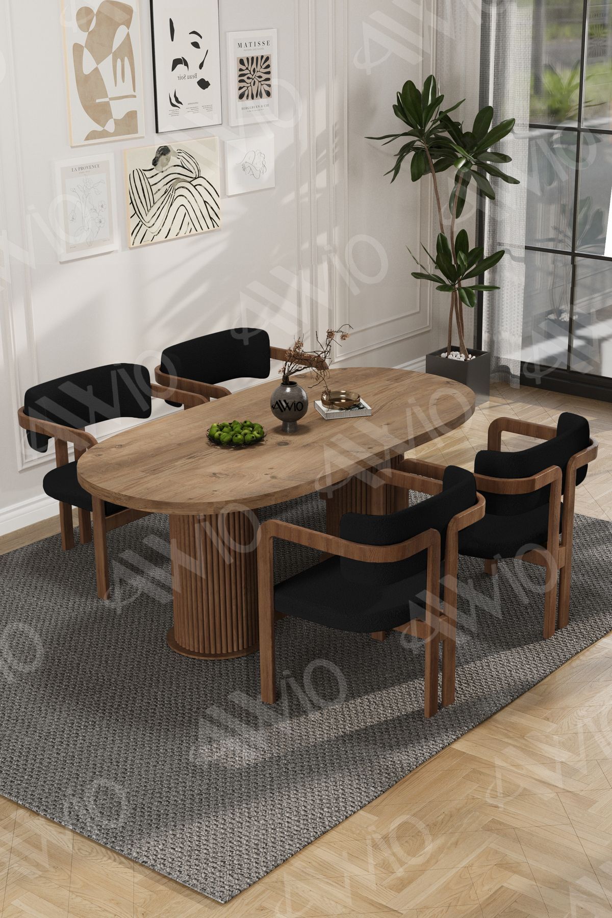 Brown Serisi Bohem Ayak 4'lü Tokyo Metal Demonte Sandalye 80x140 Masa Sandalye Takımı Akça Masa Sandalye Kahve Kumaş Siyah - 80X140