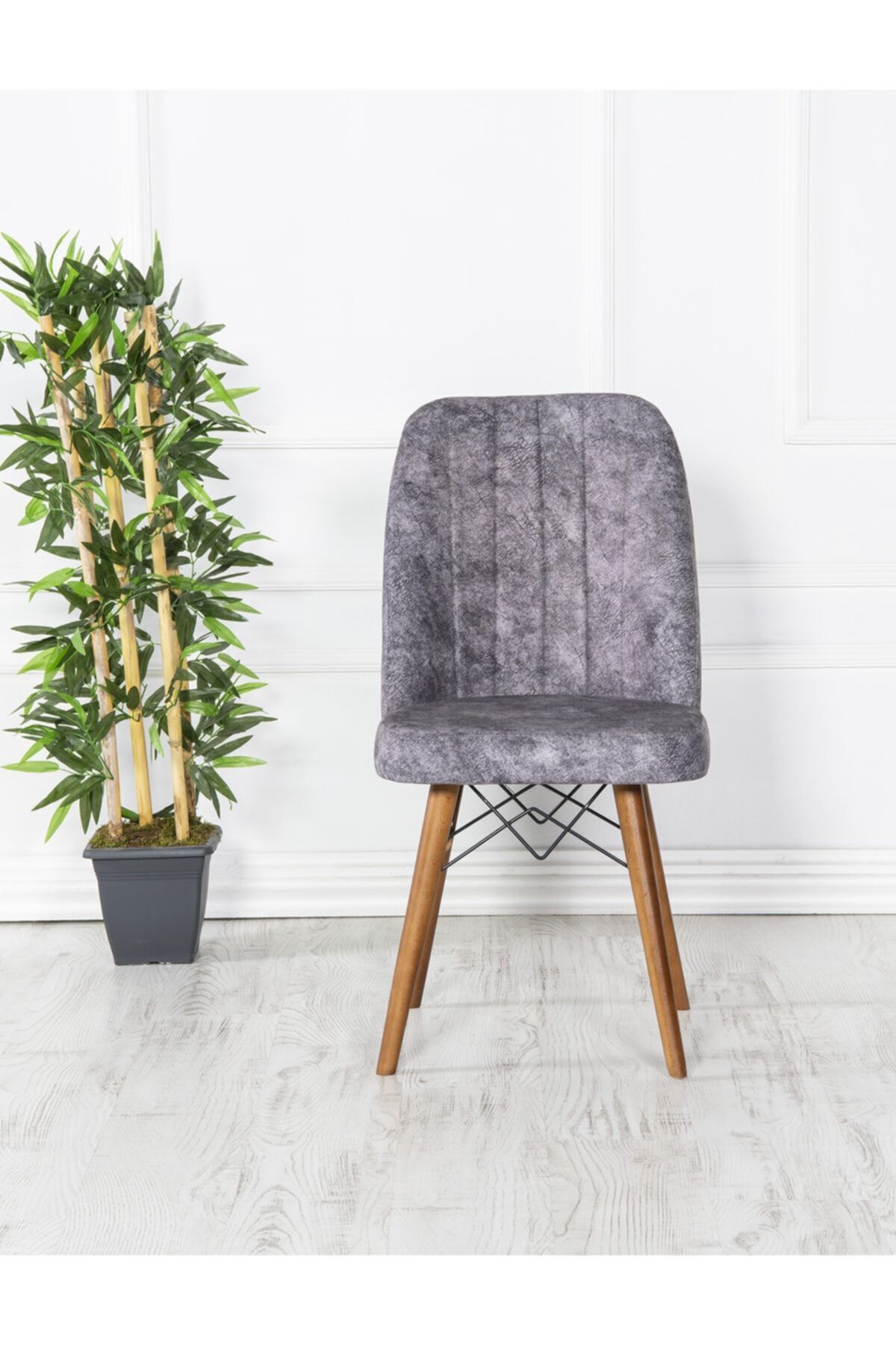 Erva Ceviz Ayaklı Gold Sandalye Krem