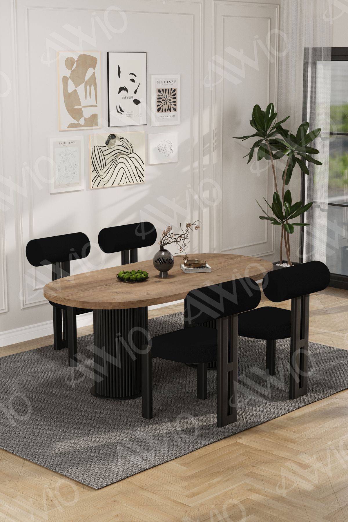 Cydney Serisi Bohem Ayak 4'lü Metal Pofi Demonte Sandalye 80x140 Masa Sandalye Takımı Akça Masa Sandalye Siyah Kumaş Siyah - 80X140