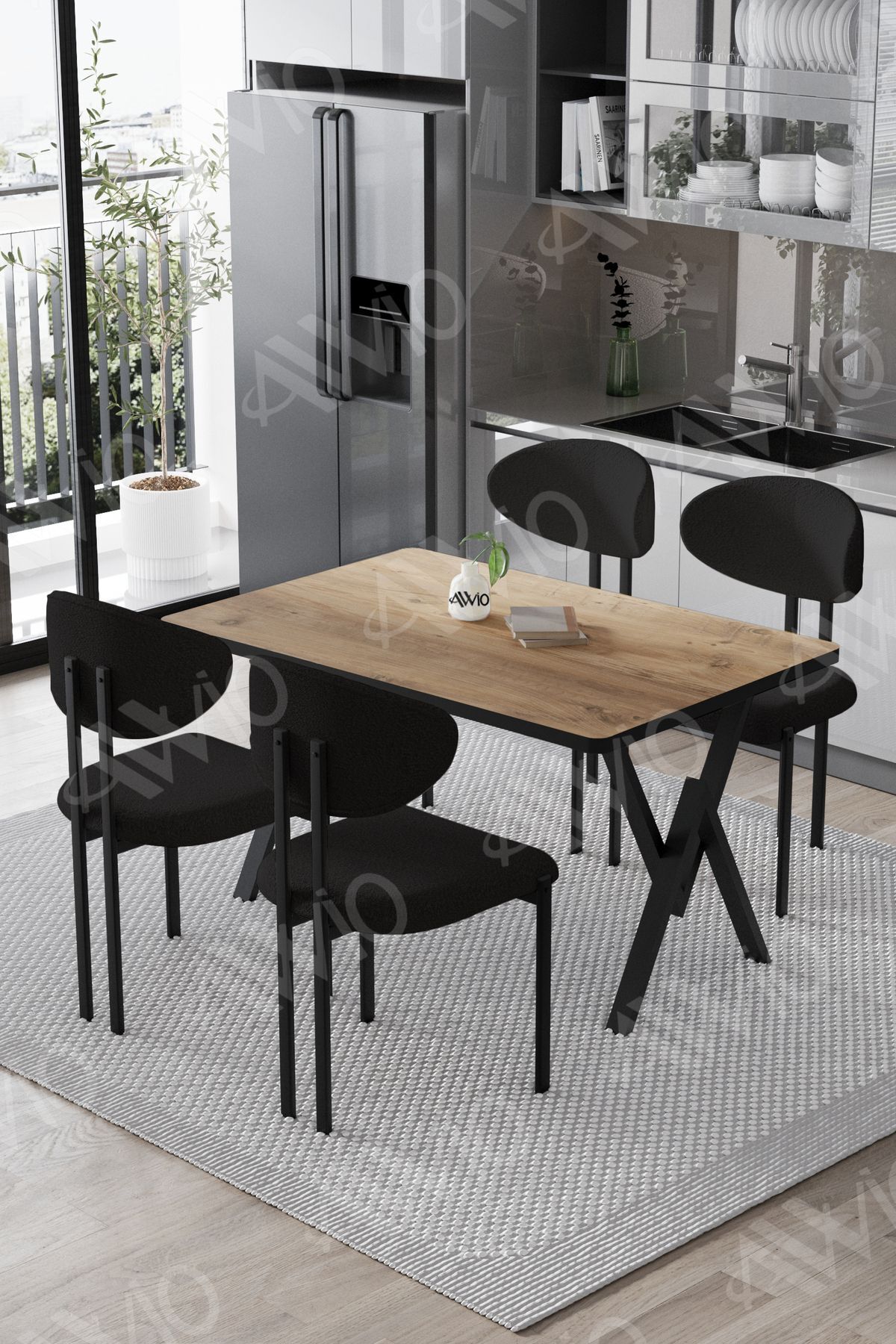 Etna Lotus 80x120 Yemek Masası Mutfak Masası Ofis Masası 4 Kişilik Masa Sandalye Takımı Kahverengi - 80X120