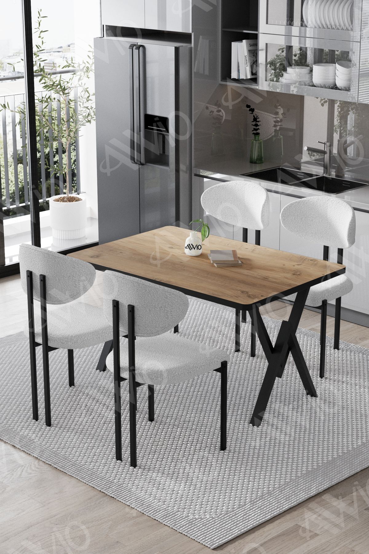Etna Lotus 80x120 Yemek Masası Mutfak Masası Ofis Masası 4 Kişilik Masa Sandalye Takımı AKÇA MASA SANDALYE BEYAZ - 80X120