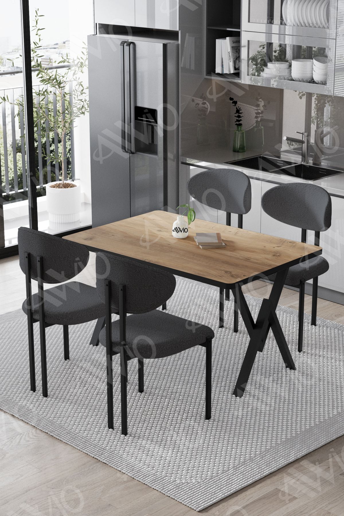 Etna Lotus 80x120 Yemek Masası Mutfak Masası Ofis Masası 4 Kişilik Masa Sandalye Takımı AKÇA MASA SANDALYE ANTRASİT GRİ - 80X120