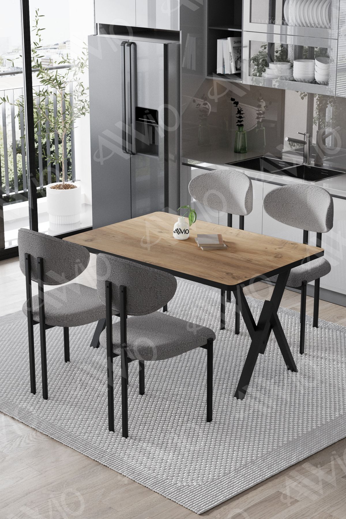 Etna Lotus 80x120 Yemek Masası Mutfak Masası Ofis Masası 4 Kişilik Masa Sandalye Takımı AKÇA MASA SANDALYE GRİ - 80X120