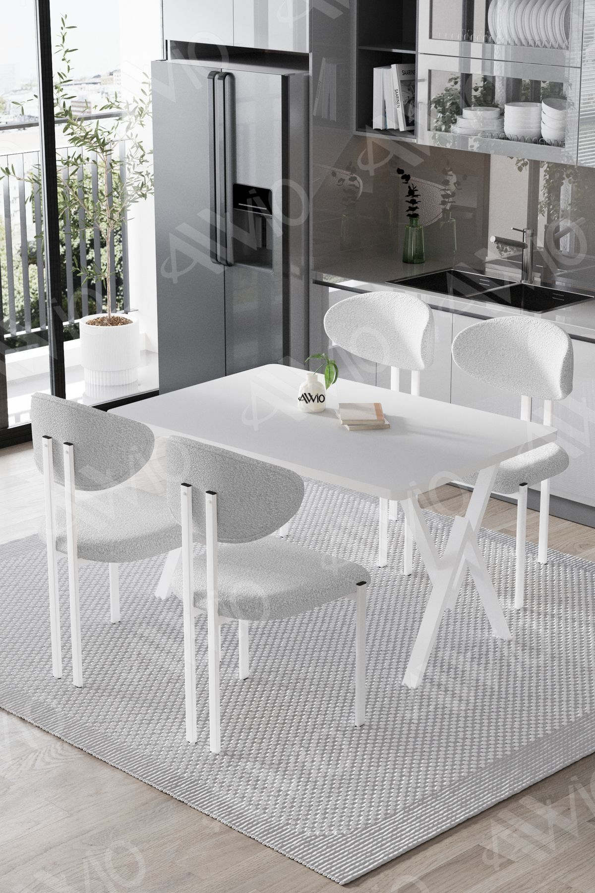 Hauga Lotus Sandalye 80x120 Yemek Masası Mutfak Masası 4 Kişilik Masa Sandalye Takımı Beyaz Masa Sandalye Beyaz - 80X120