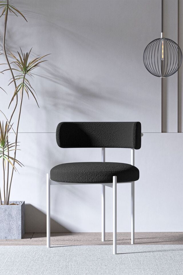 LENA Beyaz Teddy  Sandalye Yemek Odası Sandalyesi Mutfak Masası Sandalyesi