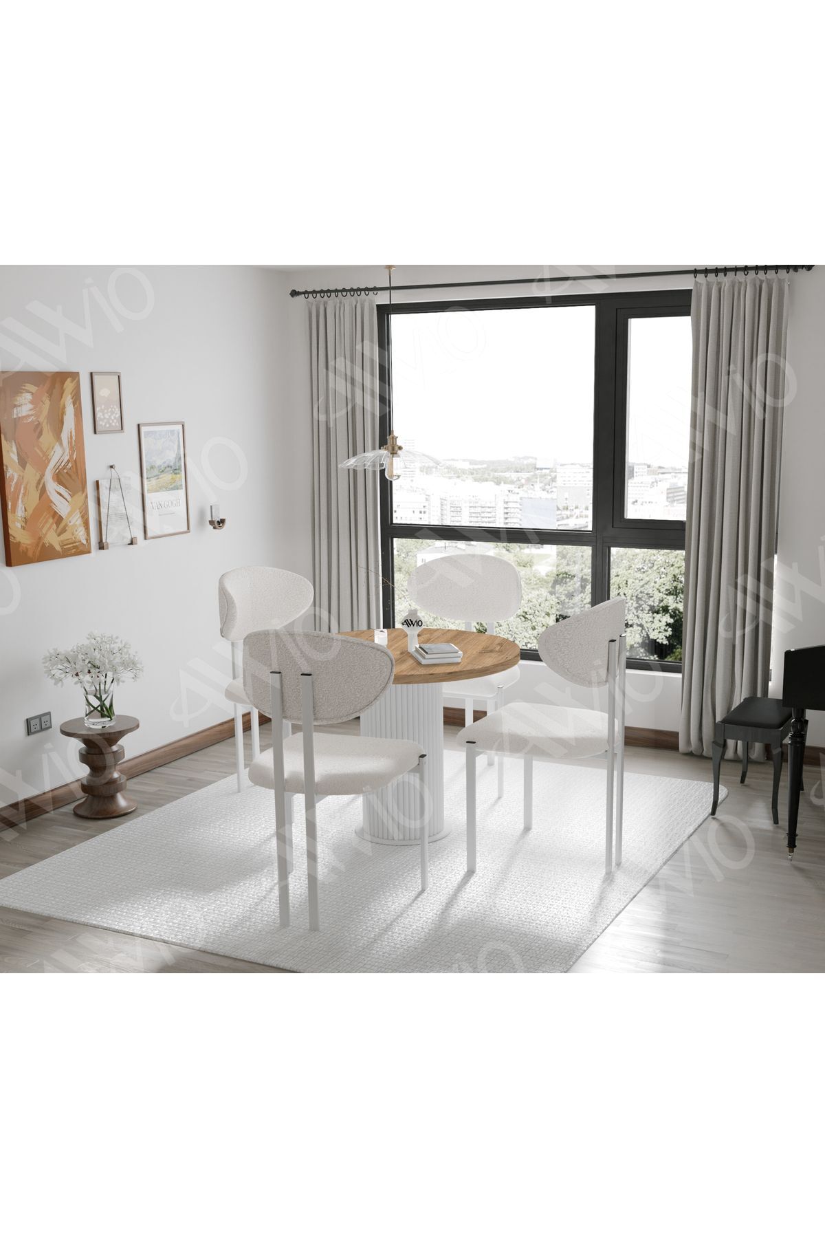 LOURES Serisi Bohem Ayak 4'lü Lotus Sandalye 90x90 Masa Sandalye Takımı AKÇA 90X90 MASA SANDALYE BEYAZ - 90X90