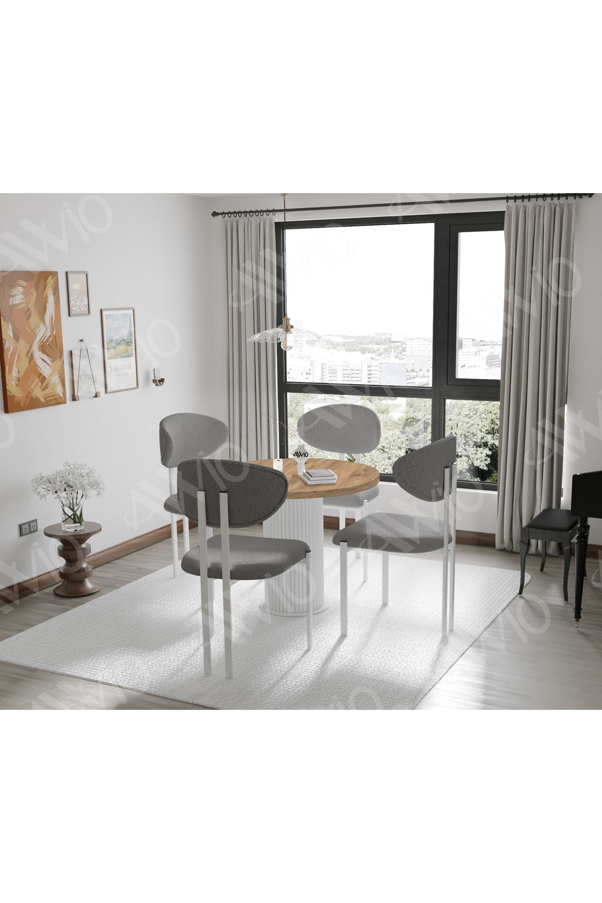 LOURES Serisi Bohem Ayak 4'lü Lotus Sandalye 90x90 Masa Sandalye Takımı AKÇA 90X90 MASA SANDALYE AÇIK GRİ - 90X90