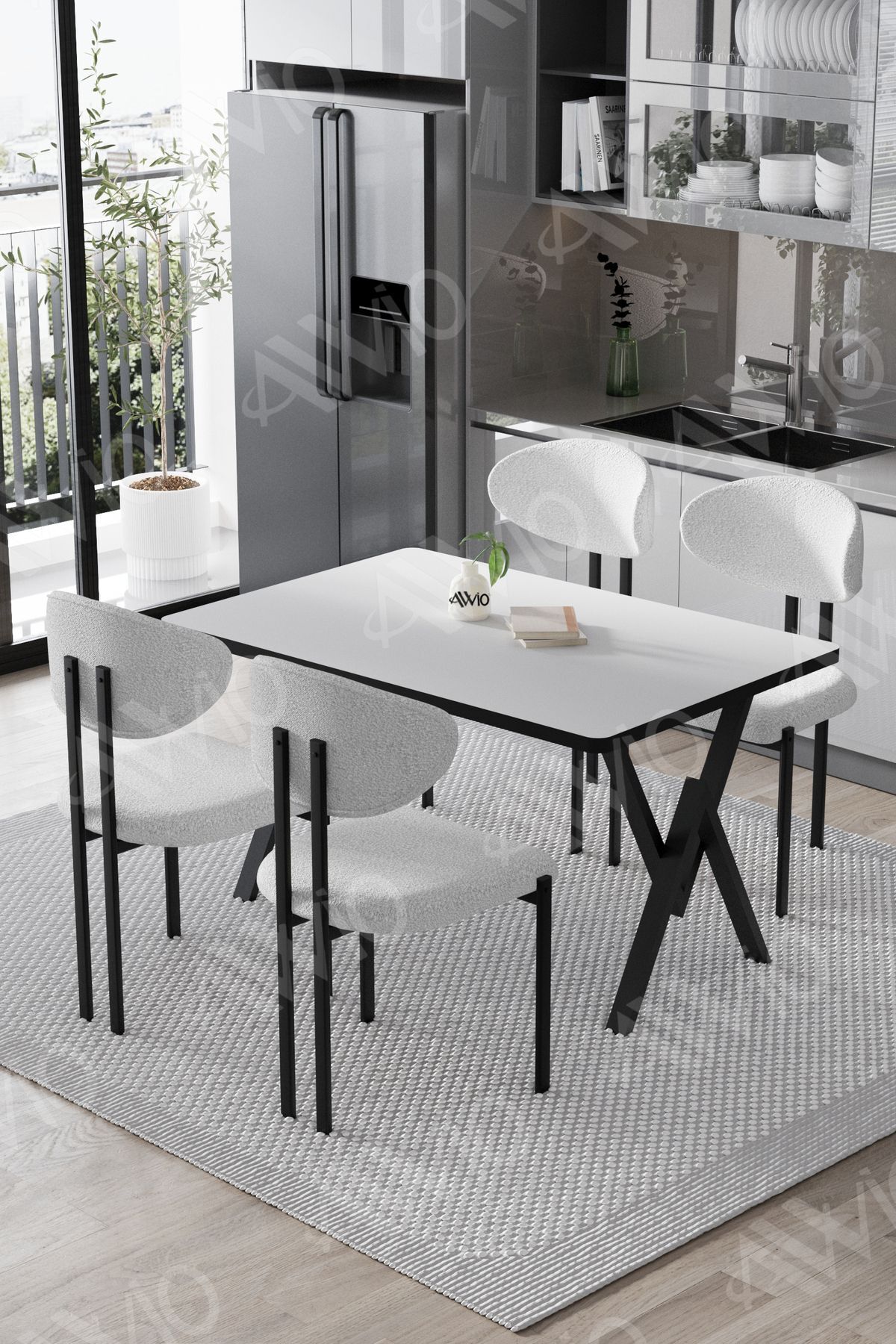 Mara Lotus 80x120 Yemek Masası Mutfak Masası Ofis Masası 4 Kişilik Masa Sandalye Takımı DÜZ BEYAZ MASA SANDALYE BEYAZ - 80X120