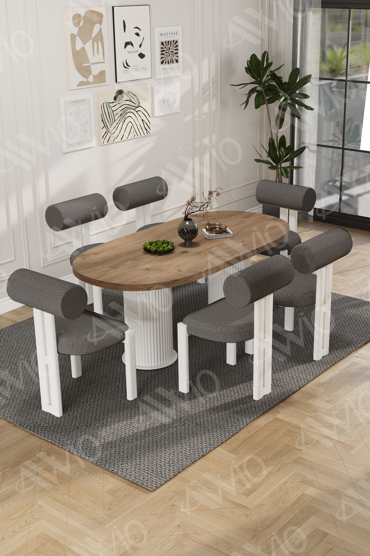 Lizy Bohem Ayak 6'Lı Metal Pofi Demonte Sandalye 80x160 Masa Sandalye Takımı Kahverengi - 80X160