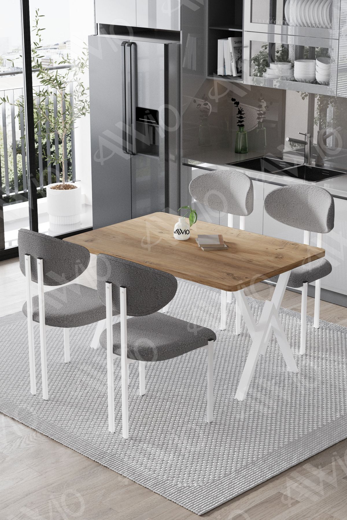 Moon Lotus Sandalye 80x120 Yemek Masası Mutfak Masası 4 Kişilik Masa Sandalye Takımı MASA AKÇA SANDALYE  GRİ - 80X120