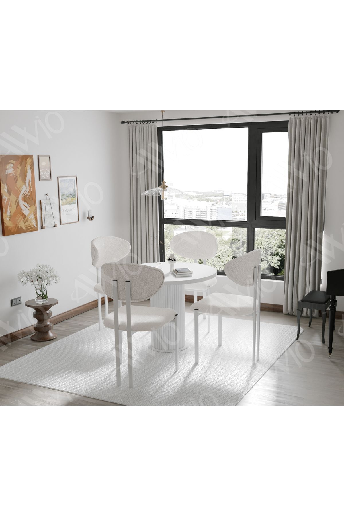 Noa Serisi Bohem Ayak 4'lü Lotus 90x90 Mutfak Masası Yemek Masası Masa Sandalye Takımı Beyaz 90X90 MASA Sandalye Beyaz - 90X90