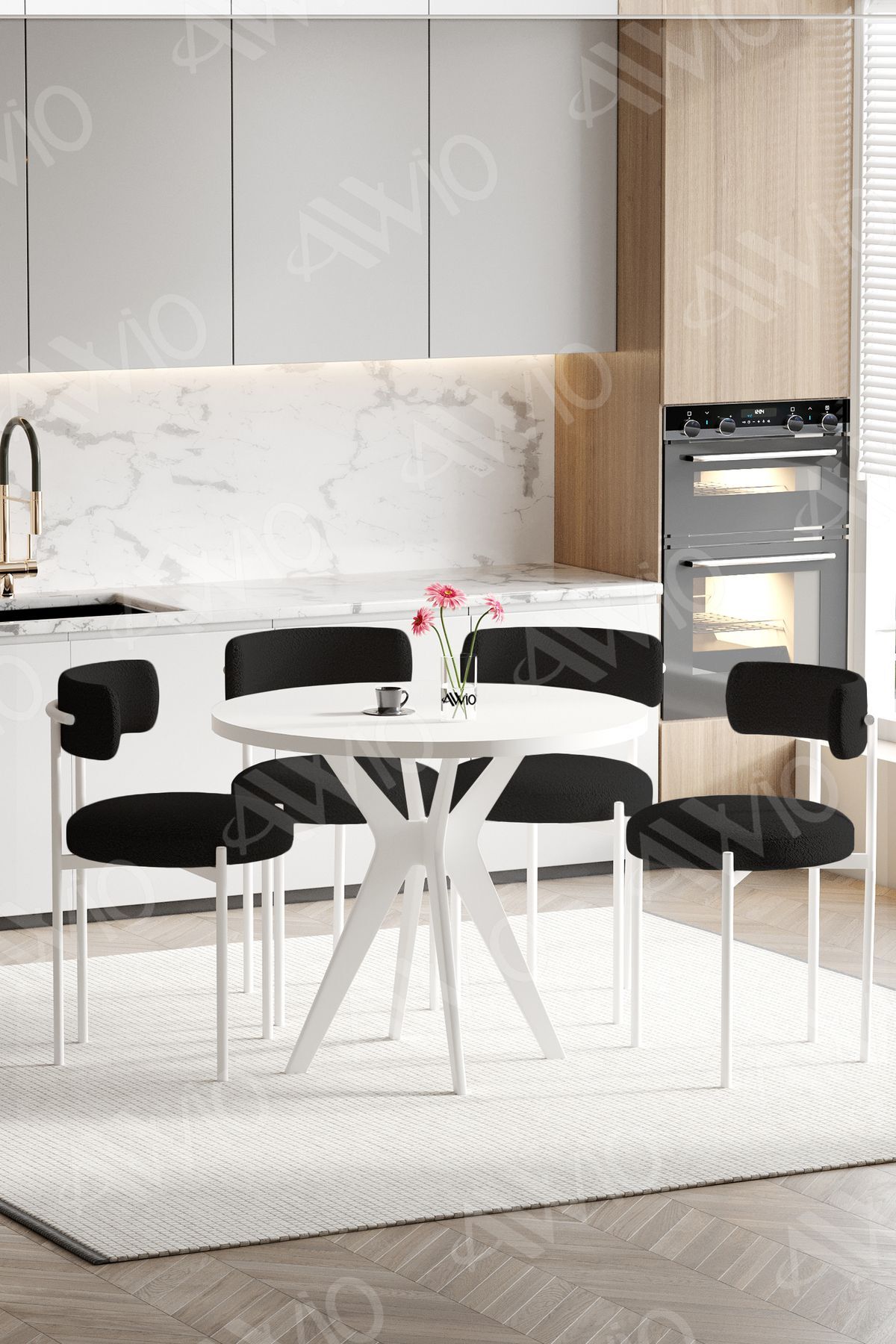 Norden Serisi 4'lü Teddy Sandalye 90x90 Masa Sandalye Takımı Beyaz - 90X90