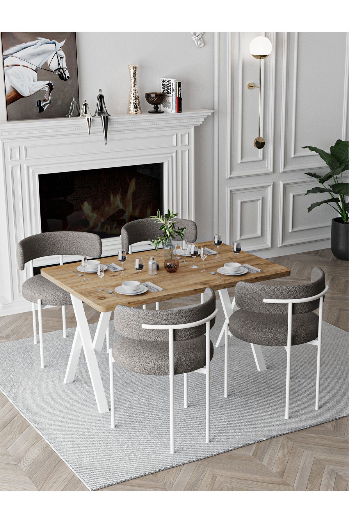 Trend Beyaz Teddy Sandalye 80x120 Yemek Masası Mutfak Masası 4 Kişilik Masa Sandalye Takımı AKÇA - 80X120