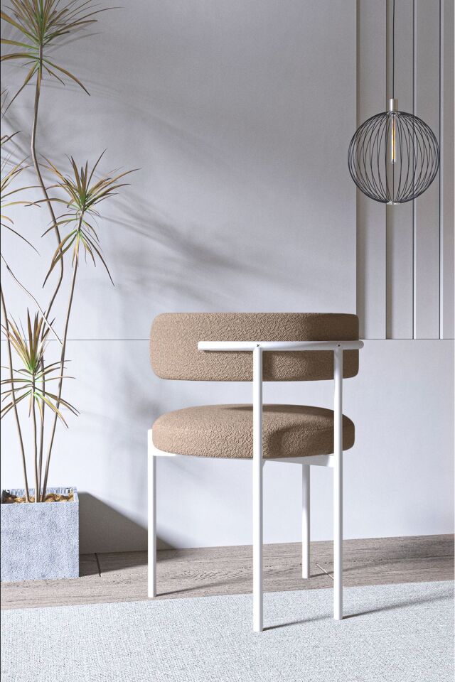 LENA Beyaz Teddy  Sandalye Yemek Odası Sandalyesi Mutfak Masası Sandalyesi