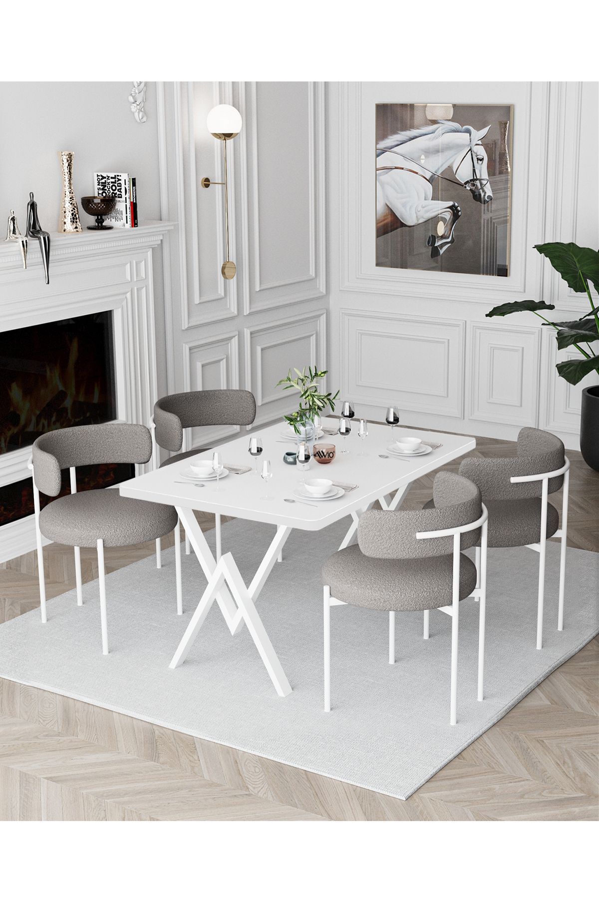 Trend Beyaz Teddy Sandalye 80x120 Yemek Masası Mutfak Masası 4 Kişilik Masa Sandalye Takımı Beyaz - 80X120