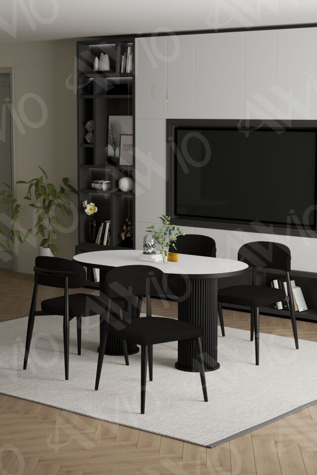 Sophia Bohem Ayak Siyah Polo Sandalye 80x140 Mutfak Masa Sandalye Takımı beyaz - 80X140