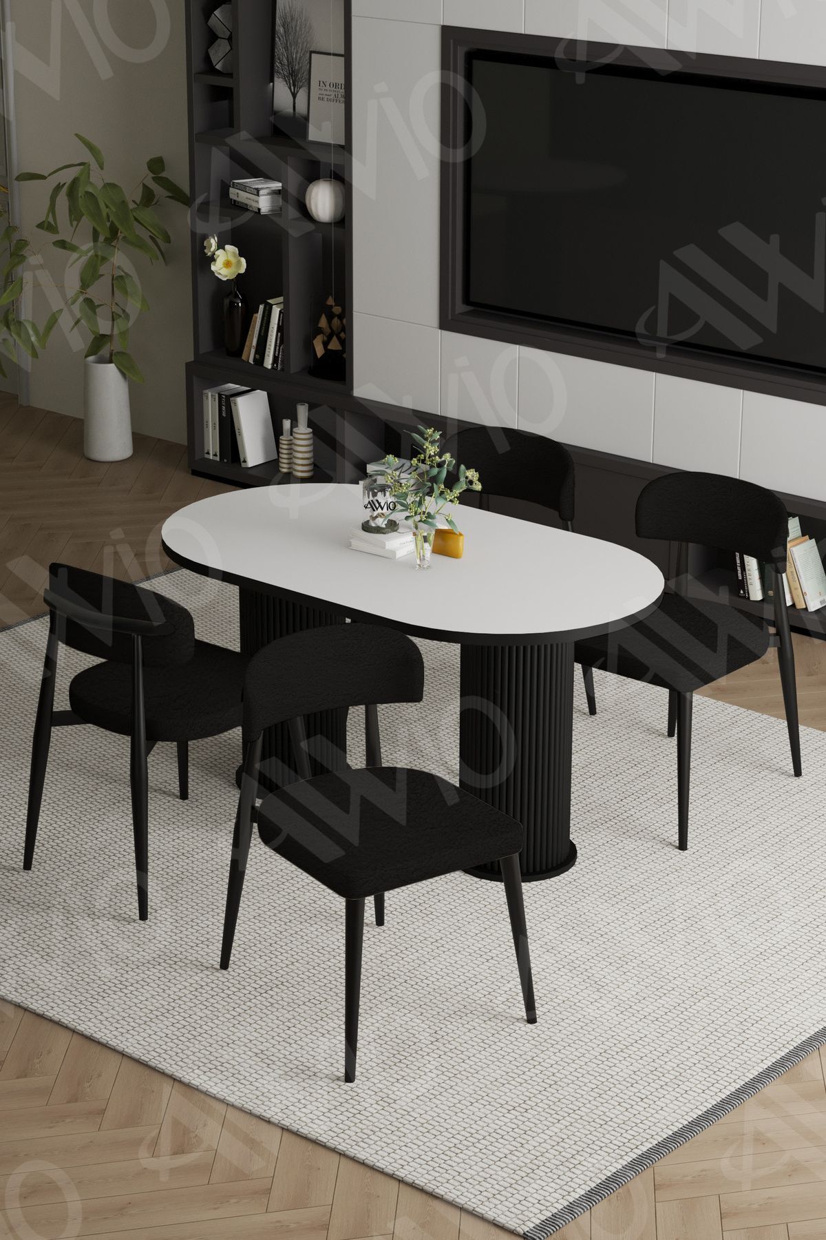 Sophia Bohem Ayak Siyah Polo Sandalye 80x140 Mutfak Masa Sandalye Takımı beyaz - 80X140