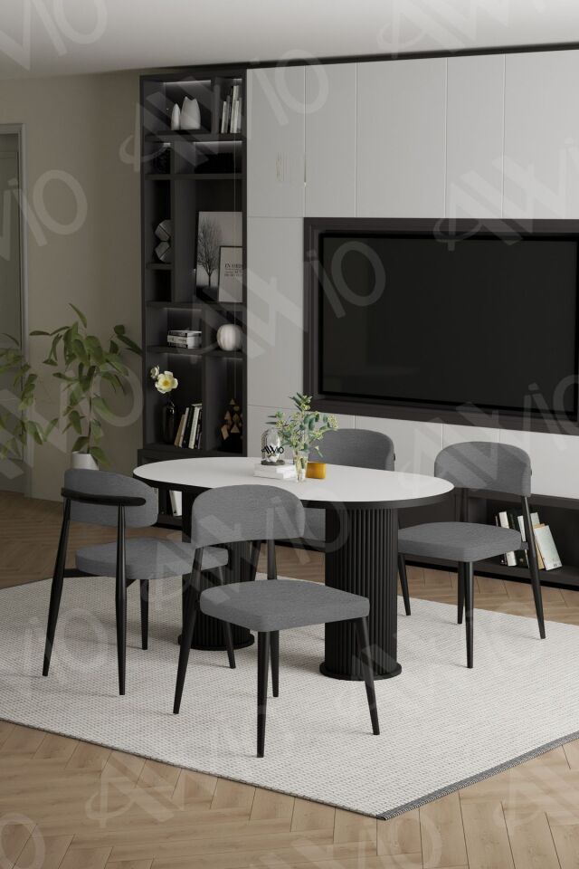 Sophia Bohem Ayak Siyah Polo Sandalye 80x140 Mutfak Masa Sandalye Takımı BEYAZ - 80X140