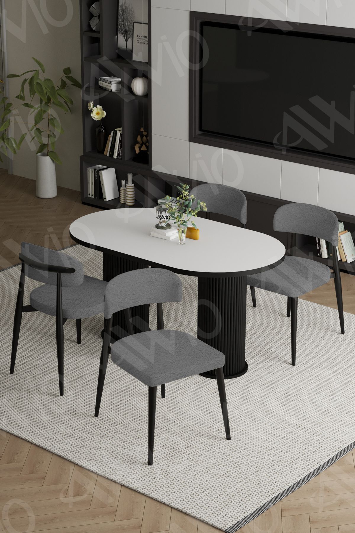 Sophia Bohem Ayak Siyah Polo Sandalye 80x140 Mutfak Masa Sandalye Takımı BEYAZ - 80X140