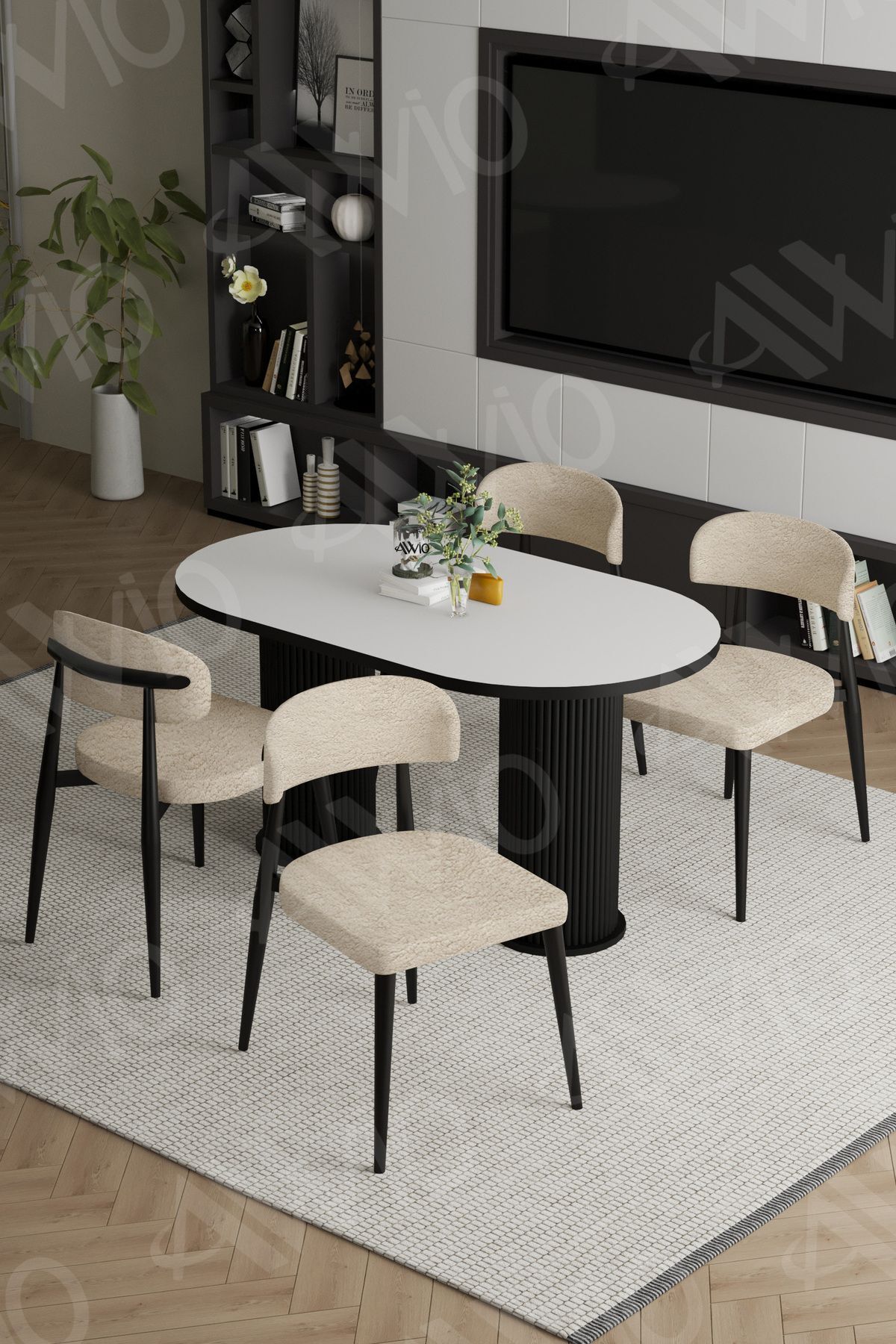 Egos Bohem Ayak Siyah Polo Sandalye 80x140 Mutfak Masa Sandalye Takımı BEYAZ - 80X140