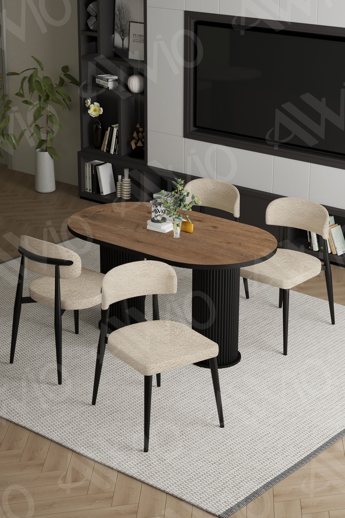 Egos Bohem Ayak Siyah Polo Sandalye 80x140 Mutfak Masa Sandalye Takımı AKÇA - 80X140