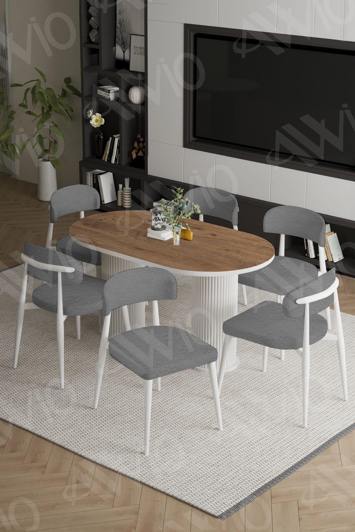 Vermond Bohem Ayak Beyaz Polo Sandalye 80x160 Mutfak Masa Sandalye Takımı Kahverengi - 80X160