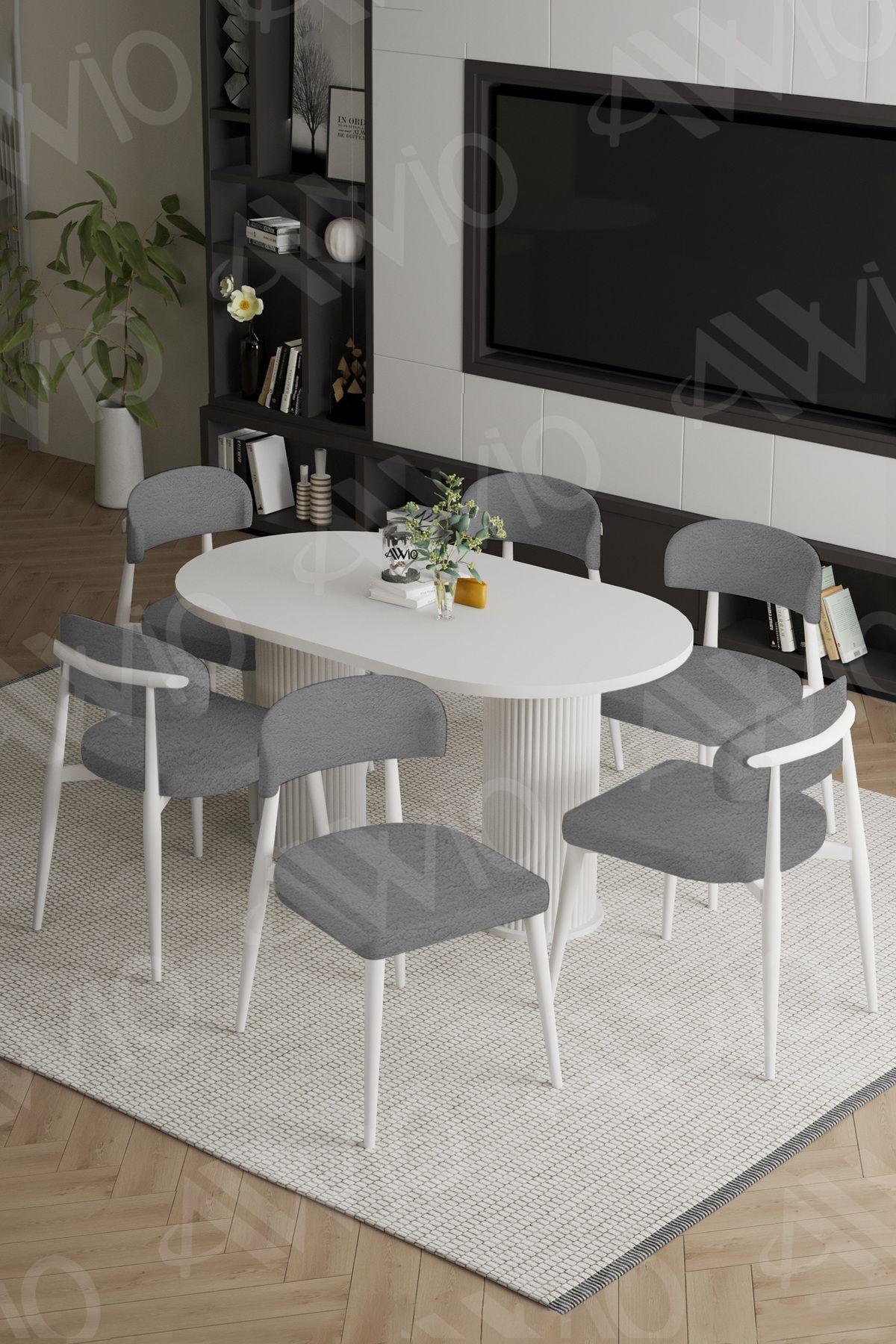 Vermond Bohem Ayak Beyaz Polo Sandalye 80x160 Mutfak Masa Sandalye Takımı BEYAZ - 80X160