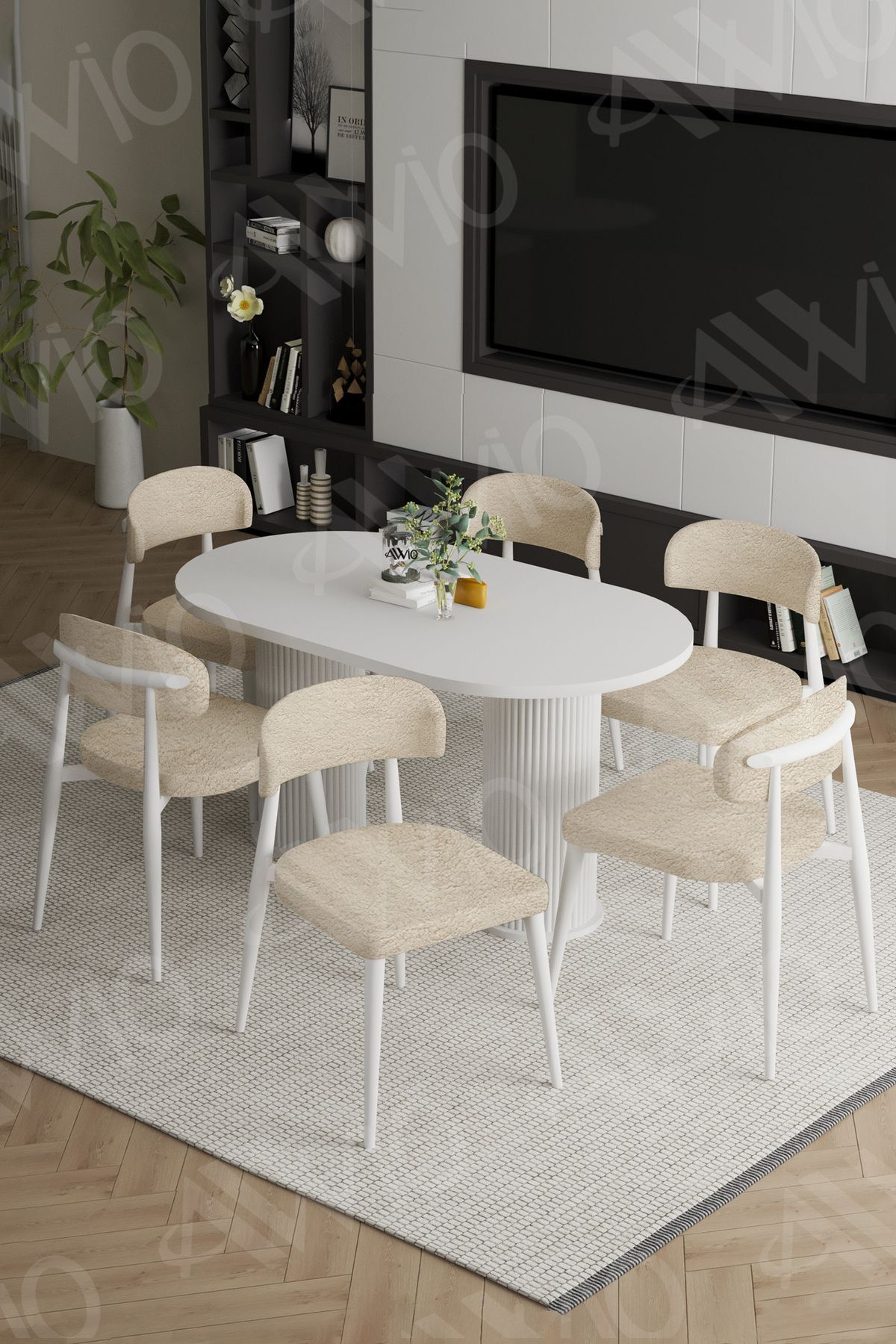 Bohem Ayak Beyaz Polo Sandalye 80x160 Mutfak Masa Sandalye Takımı BEYAZ - 80X160