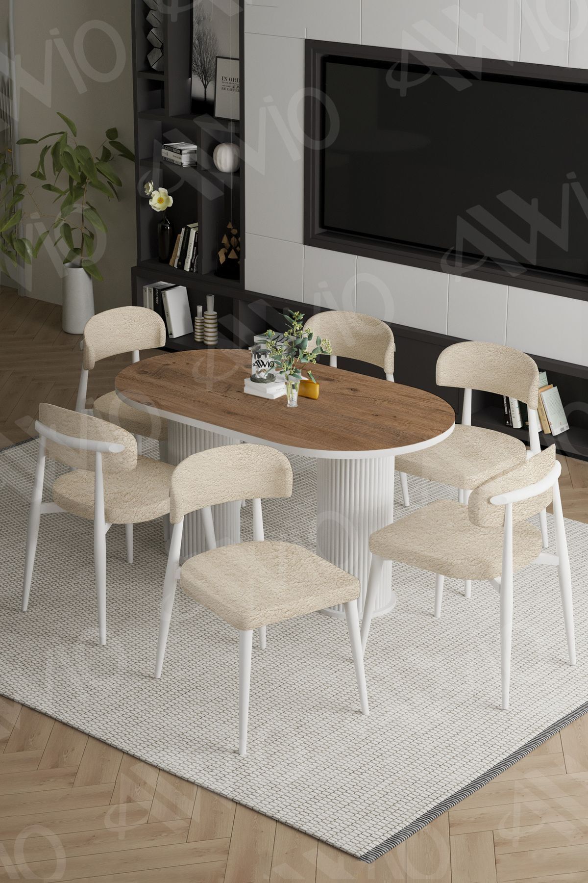 Bohem Ayak Beyaz Polo Sandalye 80x160 Mutfak Masa Sandalye Takımı AKÇA - 80X160