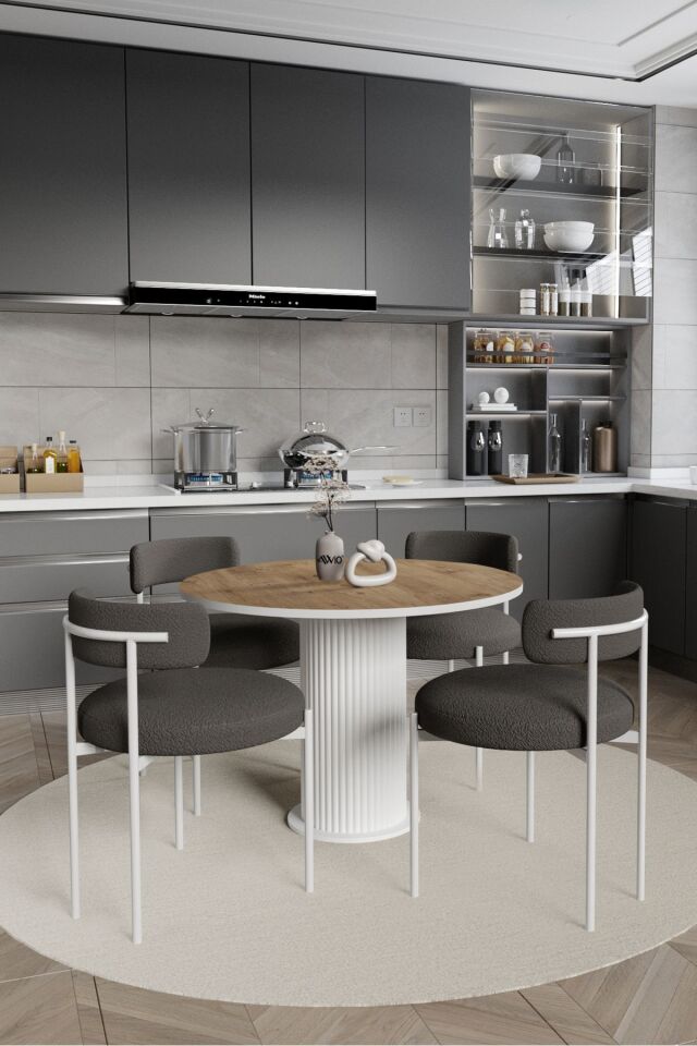 Alize Bohem Lake Mdf Ayak 4'lü Teddy Sandalye 90x90 Masa Sandalye Takımı