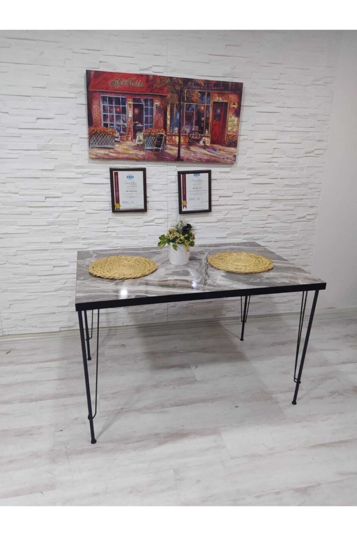 Avvio Berra Yemek Masası Takımı-mutfak Masası Takımı-gri Mermer Desenli