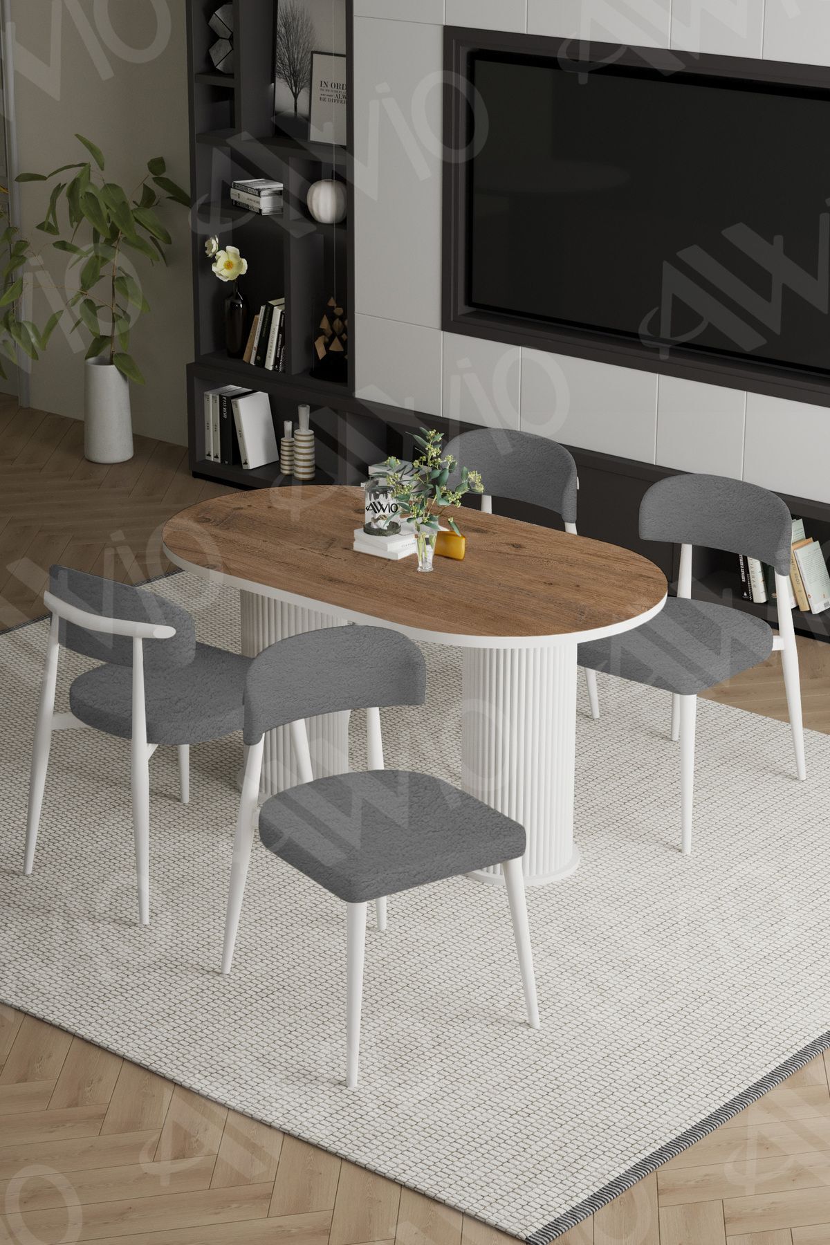 Lavin Beyaz Bohem Ayak Polo Metal Sandalye 80x140 Mutfak Masa Sandalye Takımı AKÇA - 80X140