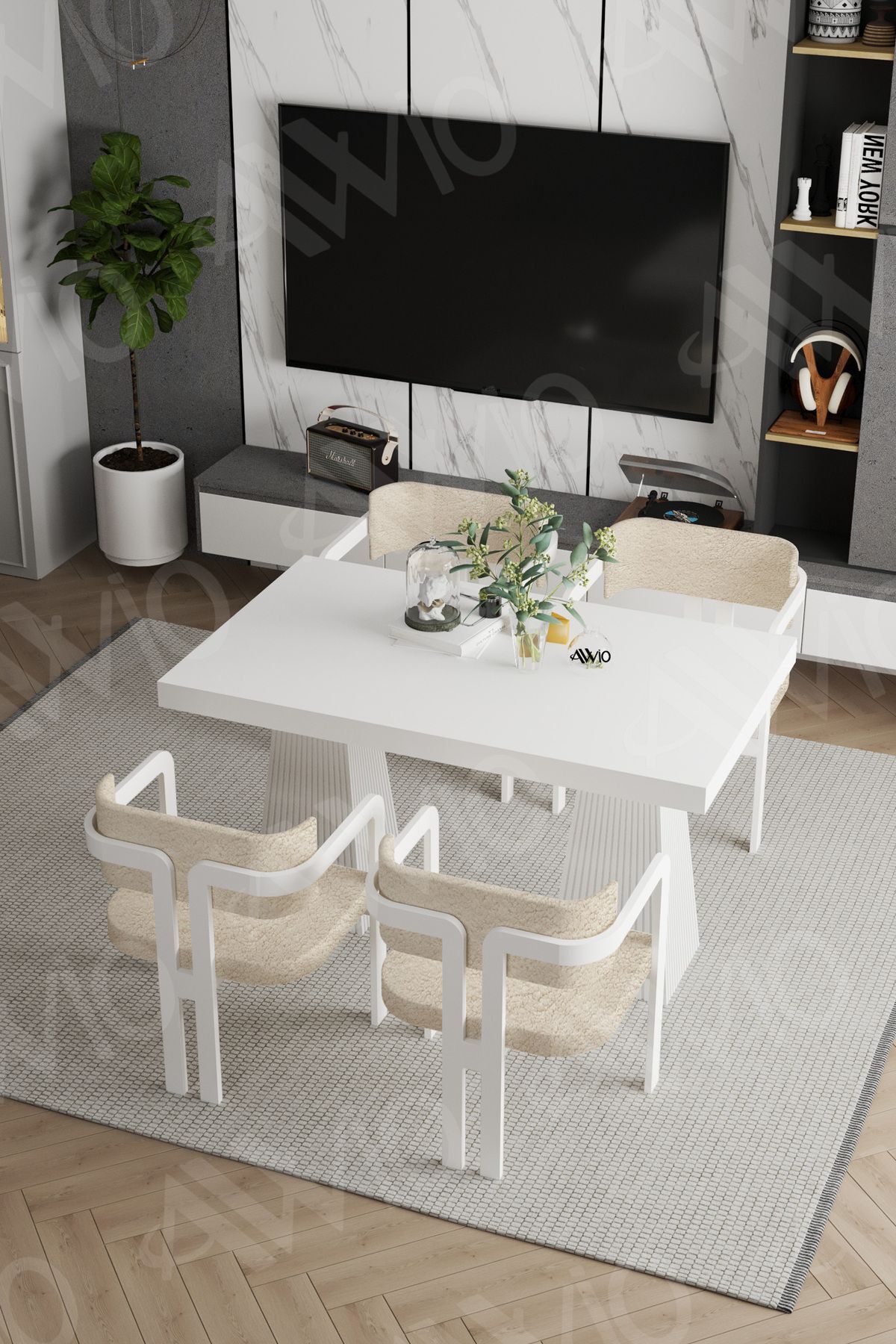 Lato Lake Mdf Ayak Tokyo Demonte Sandalye 80x120 Yemek Masası Mutfak Masası 4 Kişilik