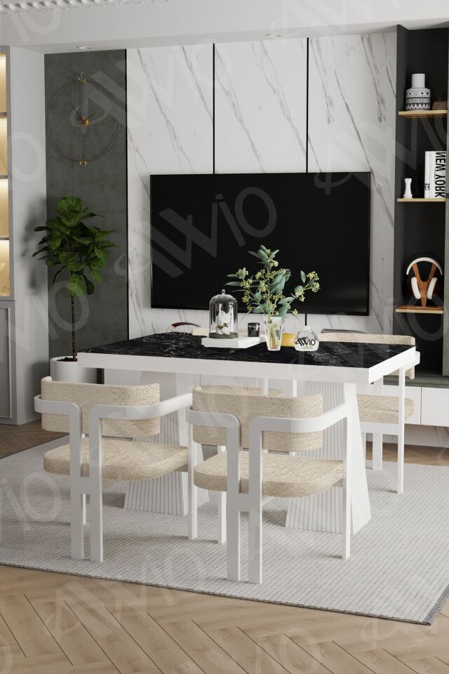 Lato Lake Mdf Ayak Tokyo Demonte Sandalye 80x120 Yemek Masası Mutfak Masası 4 Kişilik