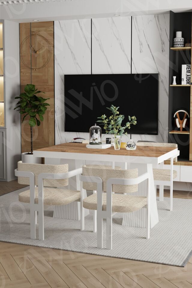 Lato Lake Mdf Ayak Tokyo Demonte Sandalye 80x120 Yemek Masası Mutfak Masası 4 Kişilik